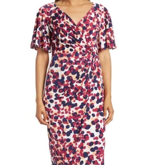 NWT Maggy London Faux Wrap Midi Dress - Picture 1 of 15